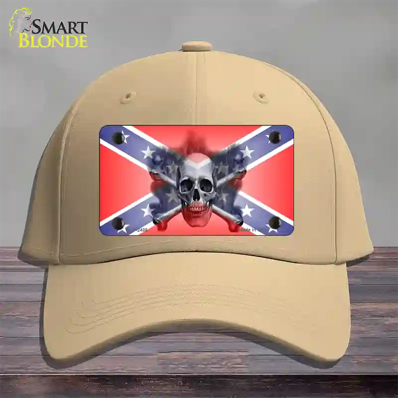 Confederate Flag Skull Novelty License Plate Hat Cotton / Khaki