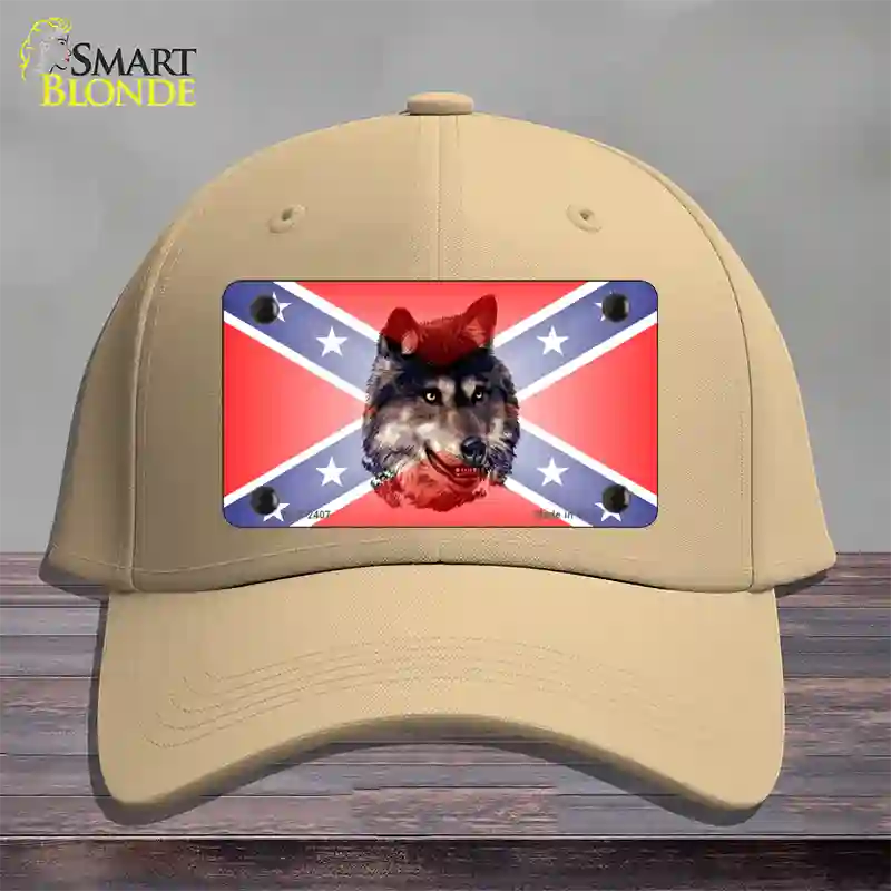 Confederate Flag Faded Wolf Novelty License Plate Hat Cotton / Khaki