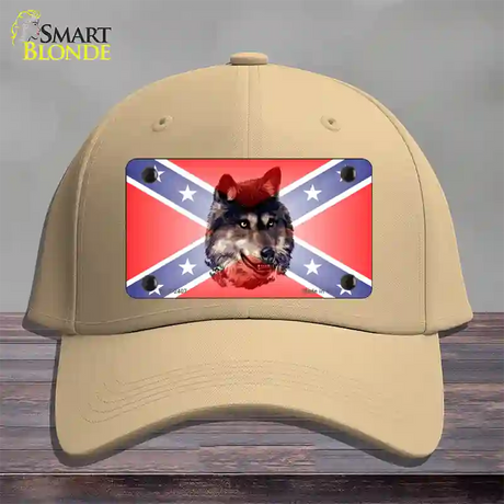 Confederate Flag Faded Wolf Novelty License Plate Hat Cotton / Khaki