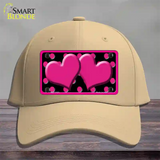 Hot Pink Black Polka Dot Hot Pink Center Hearts Novelty License Plate Hat Cotton / Khaki