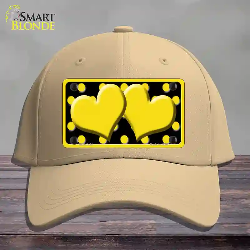 Yellow Black Polka Dot Yellow Center Hearts Novelty License Plate Hat Cotton / Khaki