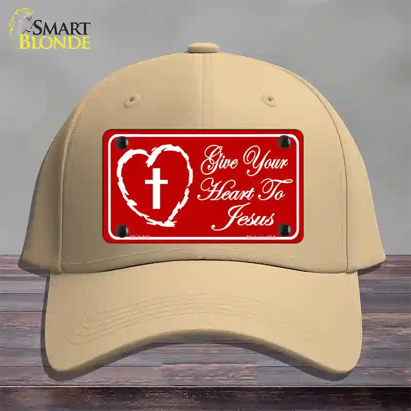 Give Your Heart To Jesus Novelty License Plate Hat Cotton / Khaki