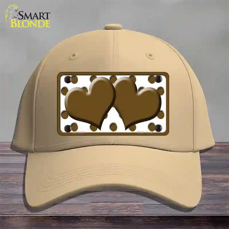 Brown White Polka Dot Brown Centered Hearts Novelty License Plate Hat Cotton / Khaki