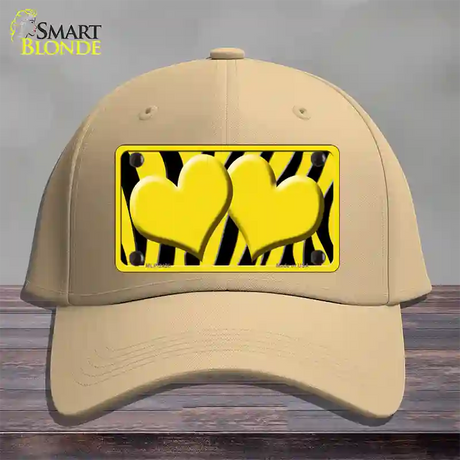 Yellow Black Zebra Yellow Centered Hearts Novelty License Plate Hat Cotton / Khaki