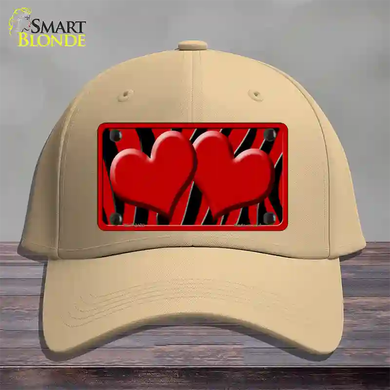 Red Black Zebra Red Centered Hearts Novelty License Plate Hat Cotton / Khaki