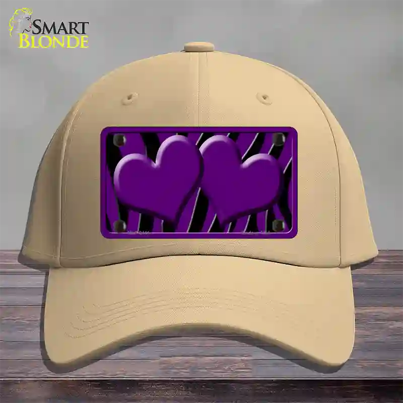 Purple Black Zebra Purple Centered Hearts Novelty License Plate Hat Cotton / Khaki