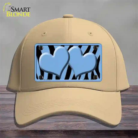 Light Blue Black Zebra Light Blue Centered Hearts Novelty License Plate Hat Cotton / Khaki