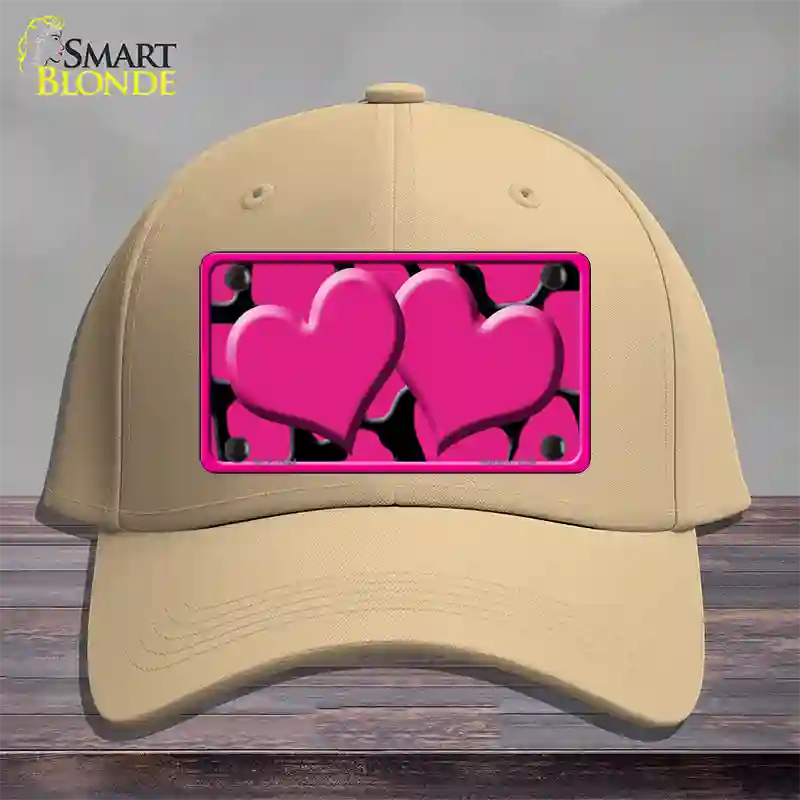 Pink Black Giraffe Pink Centered Hearts Novelty License Plate Hat Cotton / Khaki