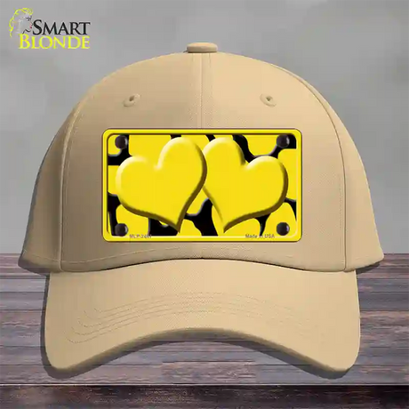 Yellow Black Giraffe Yellow Centered Hearts Novelty License Plate Hat Cotton / Khaki