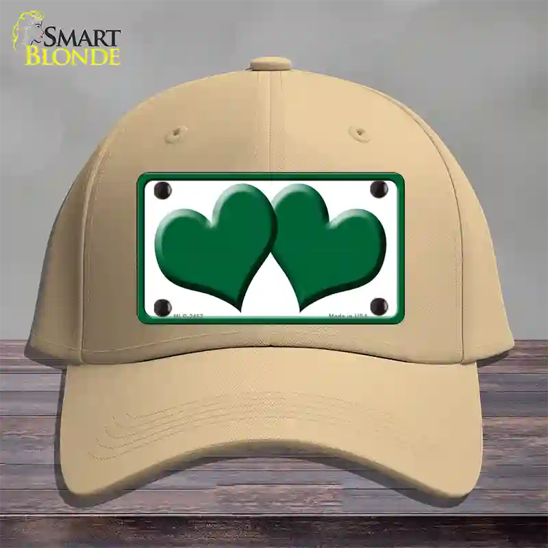 Solid Green Centered Hearts White Novelty License Plate Hat Cotton / Khaki