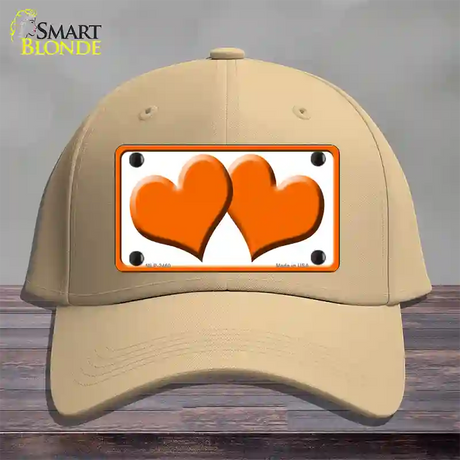 Solid Orange Centered Hearts White Novelty License Plate Hat Cotton / Khaki