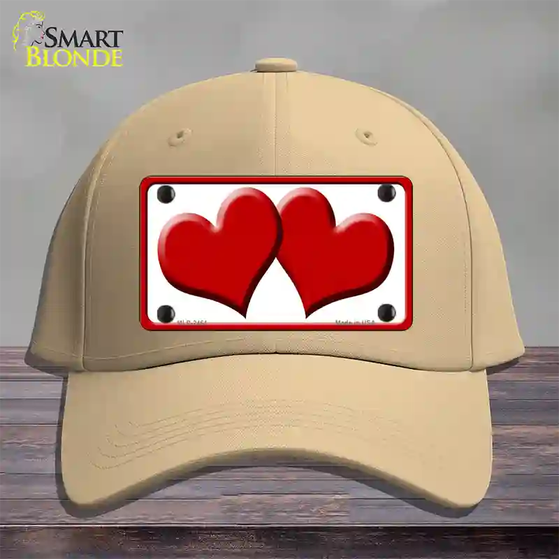 Solid Red Centered Hearts White Novelty License Plate Hat Cotton / Khaki