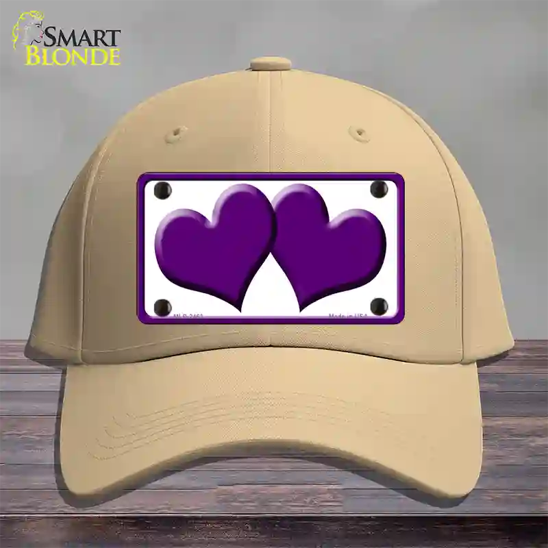 Solid Purple Centered Hearts White Novelty License Plate Hat Cotton / Khaki