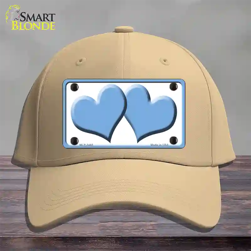 Solid Light Blue Centered Hearts White Novelty License Plate Hat Cotton / Khaki