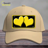 Solid Yellow Centered Hearts Black Novelty License Plate Hat Cotton / Khaki