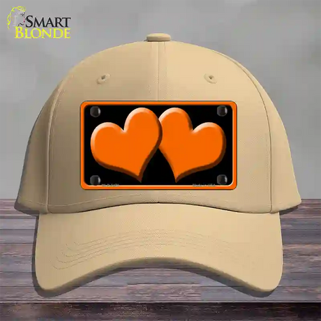 Solid Orange Centered Hearts Black Novelty License Plate Hat Cotton / Khaki