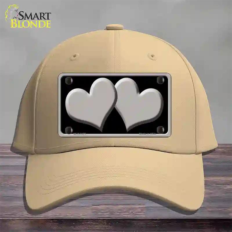 Solid Grey Centered Hearts Black Novelty License Plate Hat Cotton / Khaki