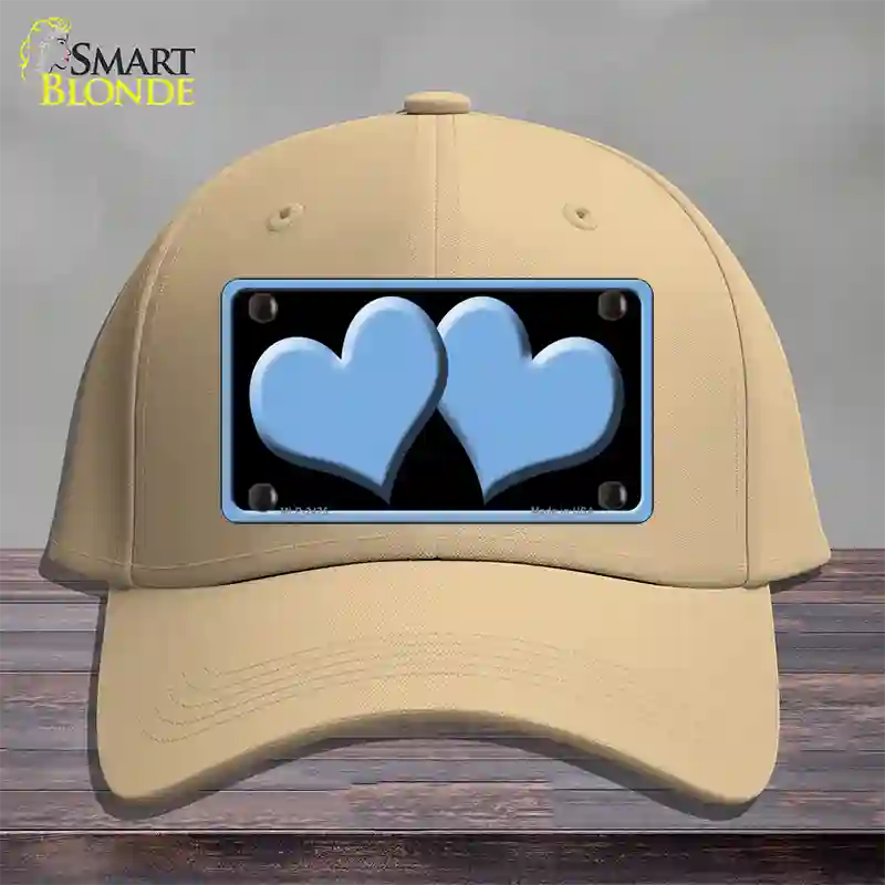 Solid Light Blue Centered Hearts Black Novelty License Plate Hat Cotton / Khaki