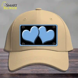 Solid Light Blue Centered Hearts Black Novelty License Plate Hat Cotton / Khaki