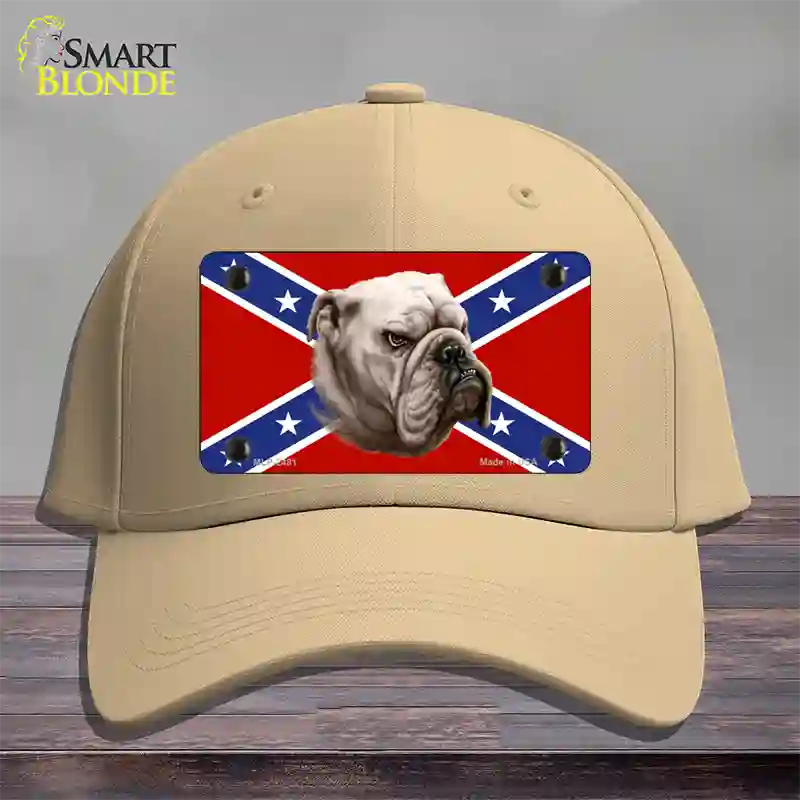 Confederate Flag Bulldog Novelty License Plate Hat Cotton / Khaki