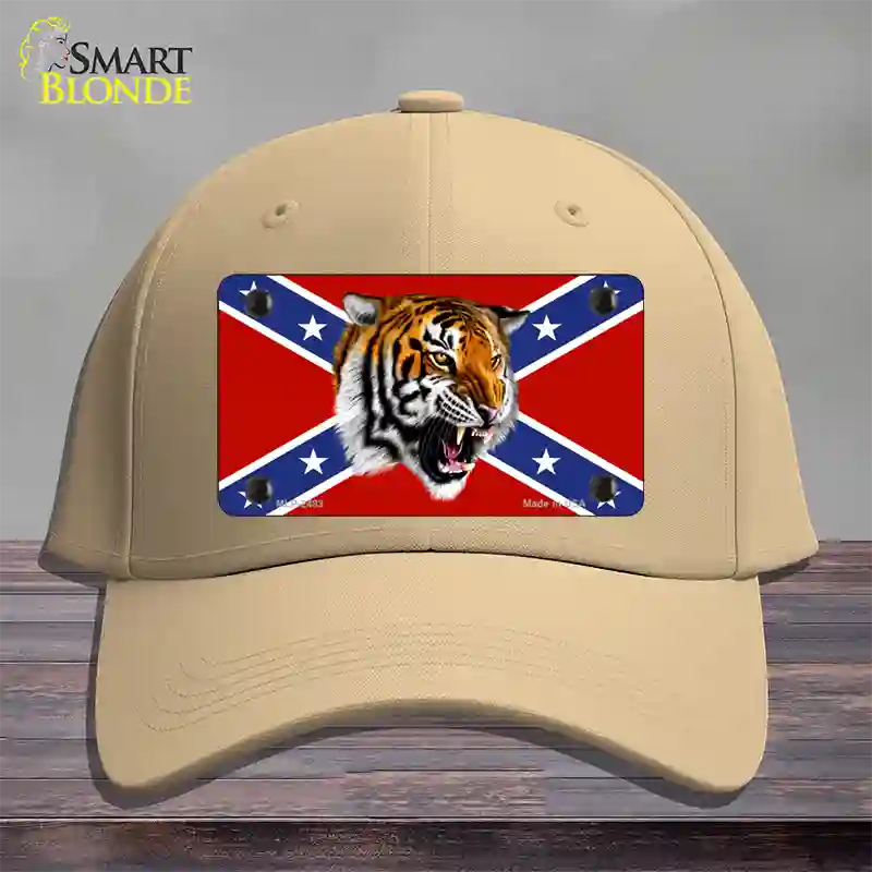 Confederate Flag Tiger Novelty License Plate Hat Cotton / Khaki