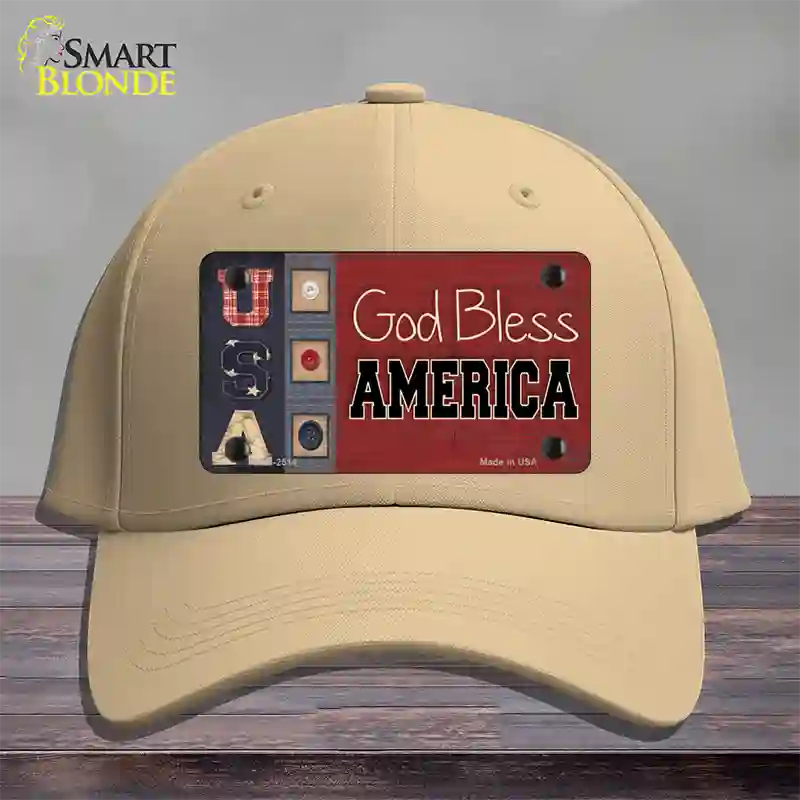 God Bless America Quilt Novelty License Plate Hat Cotton / Khaki