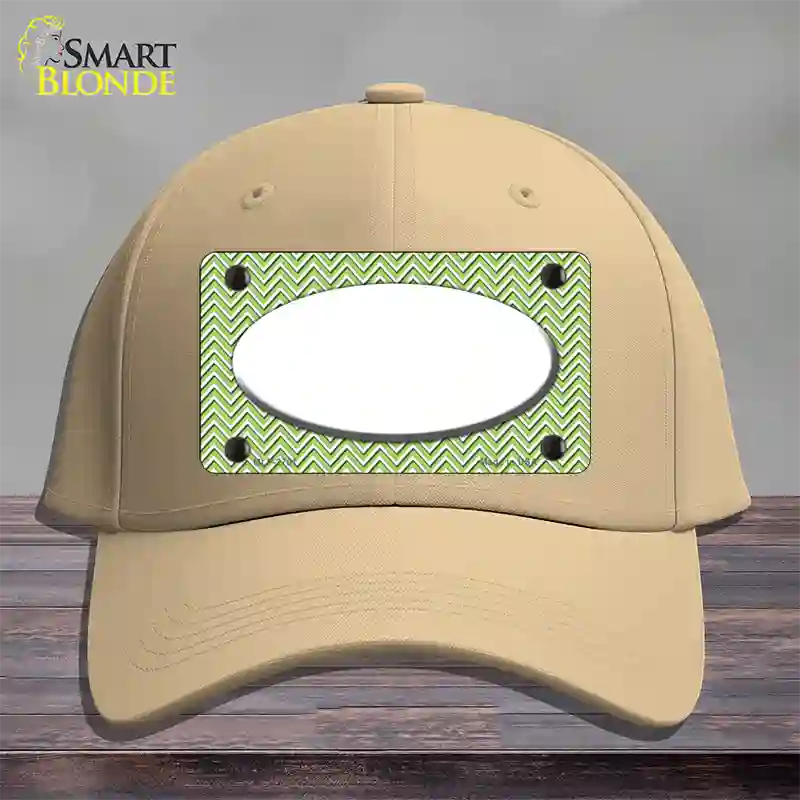 Lime Green White Chevon White Center Oval Novelty License Plate Hat Cotton / Khaki