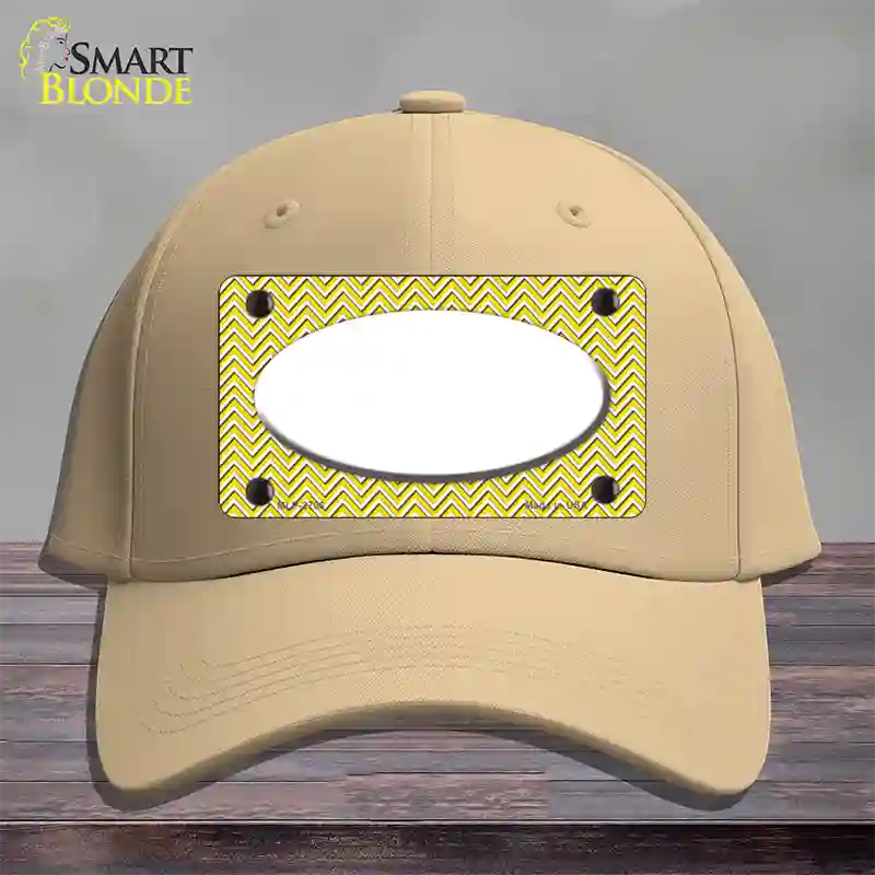 Yellow White Chevon White Center Oval Novelty License Plate Hat Cotton / Khaki