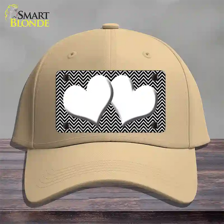 Black White Chevron White Center Hearts Novelty License Plate Hat Cotton / Khaki