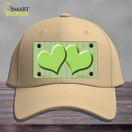 Lime Green White Chevron Lime Green Center Hearts Novelty License Plate Hat Cotton / Khaki