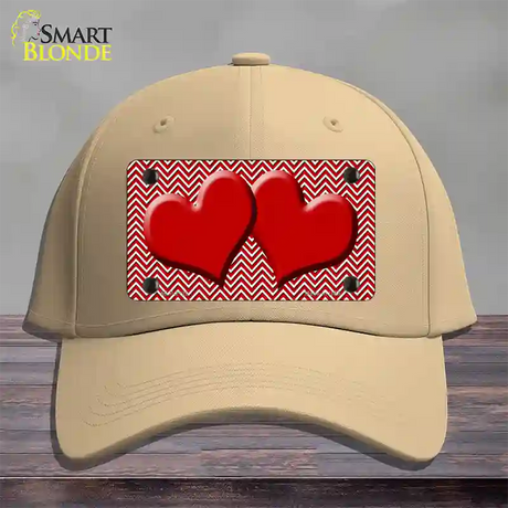 Red White Chevron Red Center Hearts Novelty License Plate Hat Cotton / Khaki