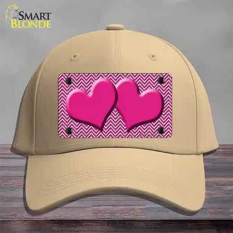 Pink White Chevron Pink Center Hearts Novelty License Plate Hat Cotton / Khaki