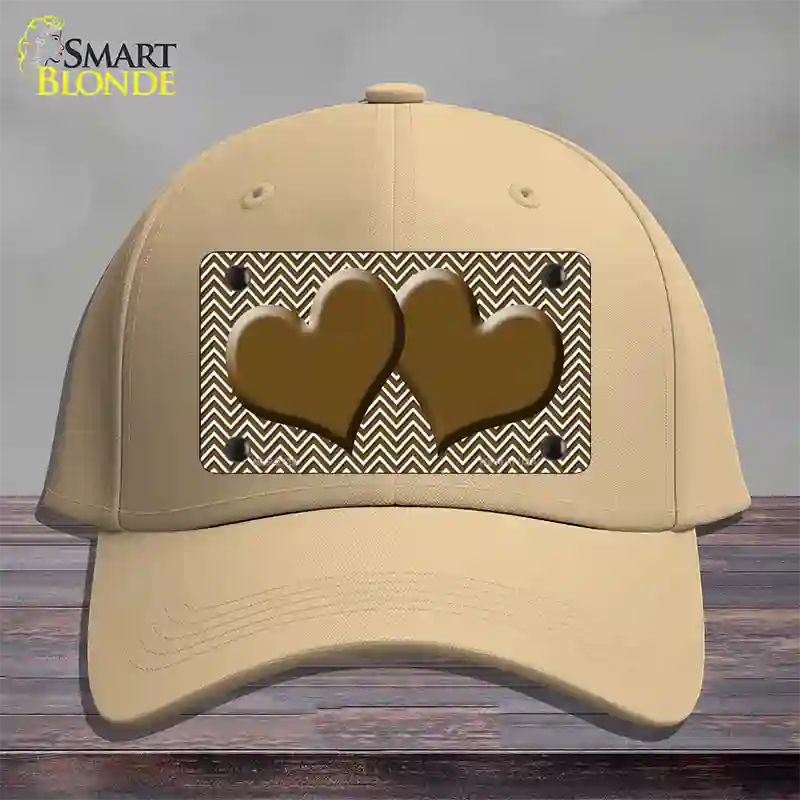 Brown White Chevron Brown Center Hearts Novelty License Plate Hat Cotton / Khaki