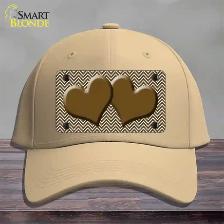 Brown White Chevron Brown Center Hearts Novelty License Plate Hat Cotton / Khaki