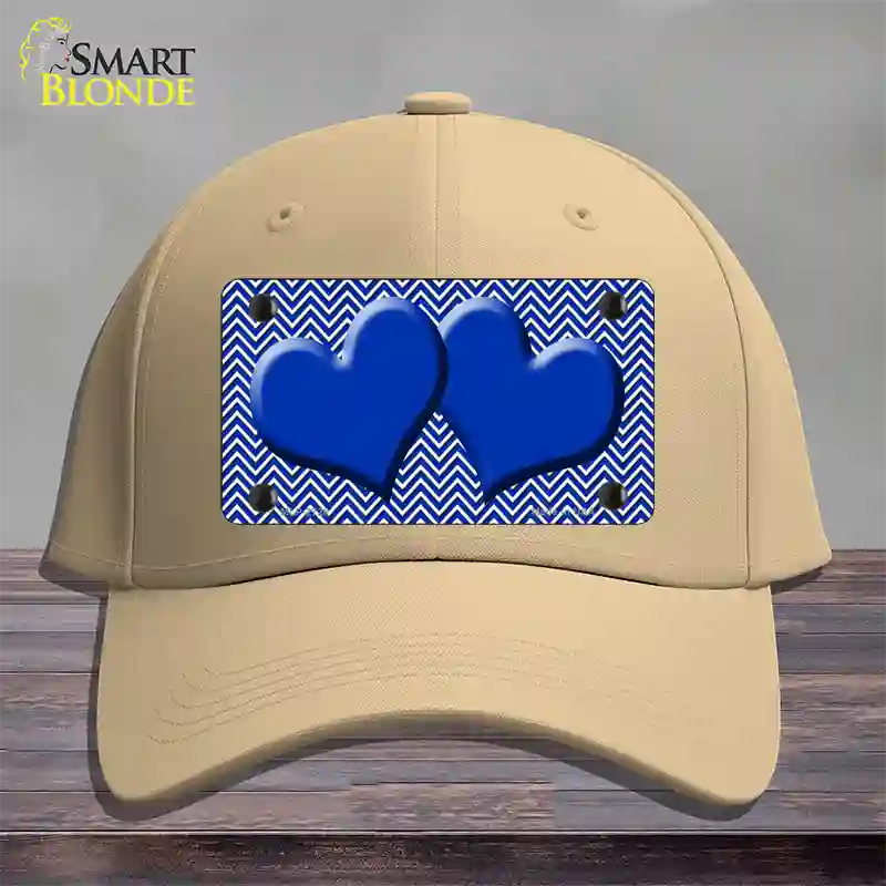 Blue White Chevron Blue Center Hearts Novelty License Plate Hat Cotton / Khaki