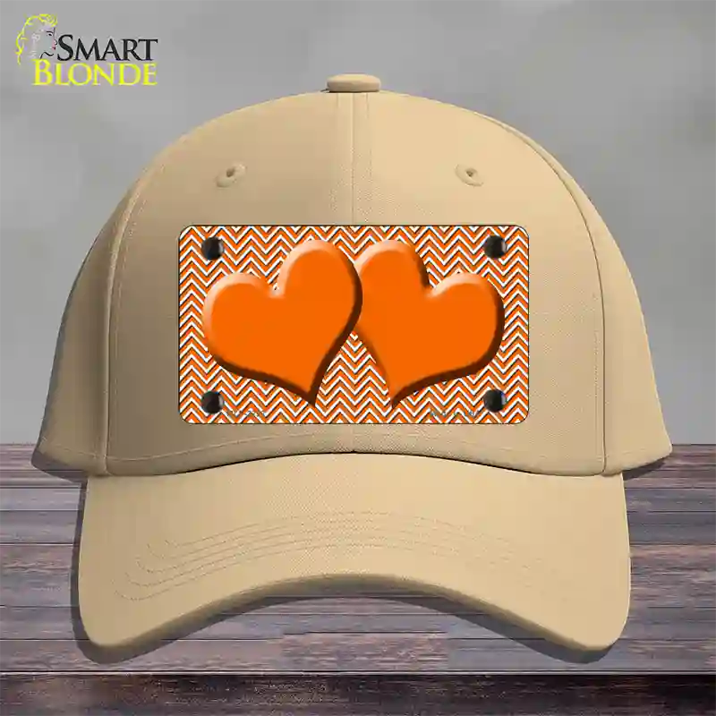 Orange White Chevron Orange Center Hearts Novelty License Plate Hat Cotton / Khaki