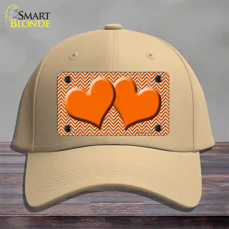 Orange White Chevron Orange Center Hearts Novelty License Plate Hat Cotton / Khaki