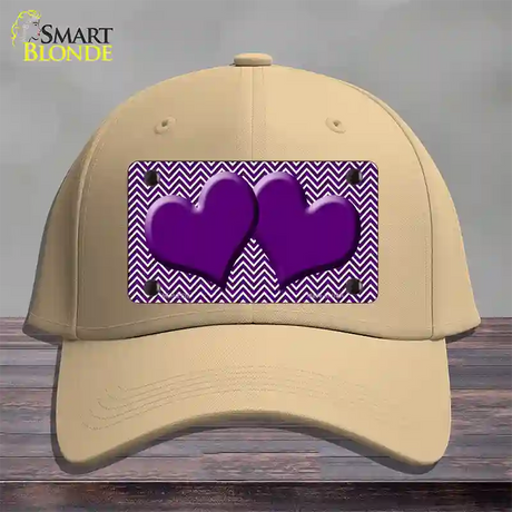 Purple White Chevron Purple Center Hearts Novelty License Plate Hat Cotton / Khaki