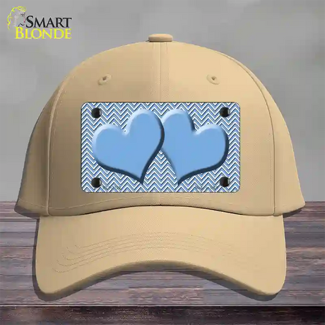 Light Blue White Chevron Light Blue Center Hearts Novelty License Plate Hat Cotton / Khaki