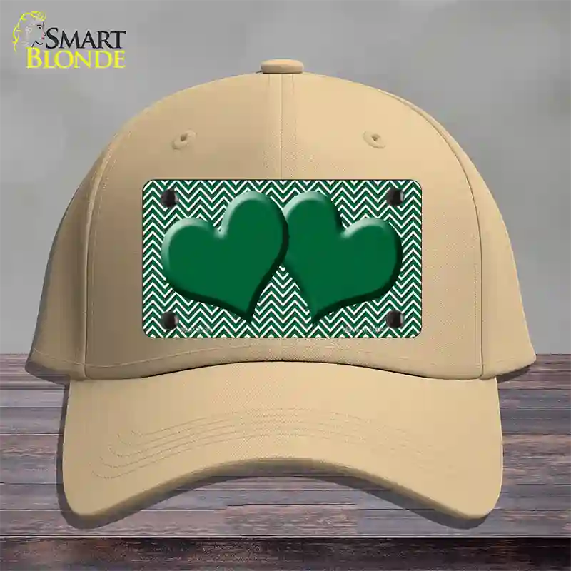 Green White Chevron Green Center Hearts Novelty License Plate Hat Cotton / Khaki