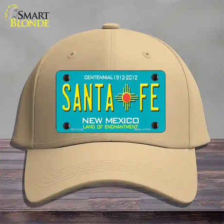 Santa Fe New Mexico Teal Novelty License Plate Hat Cotton / Khaki