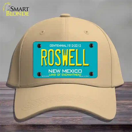 Roswell New Mexico Teal Novelty License Plate Hat Cotton / Khaki