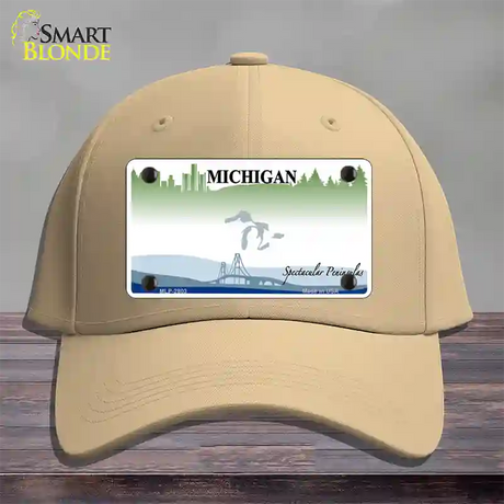 Michigan Peninsulas State Blank Novelty License Plate Hat Cotton / Khaki