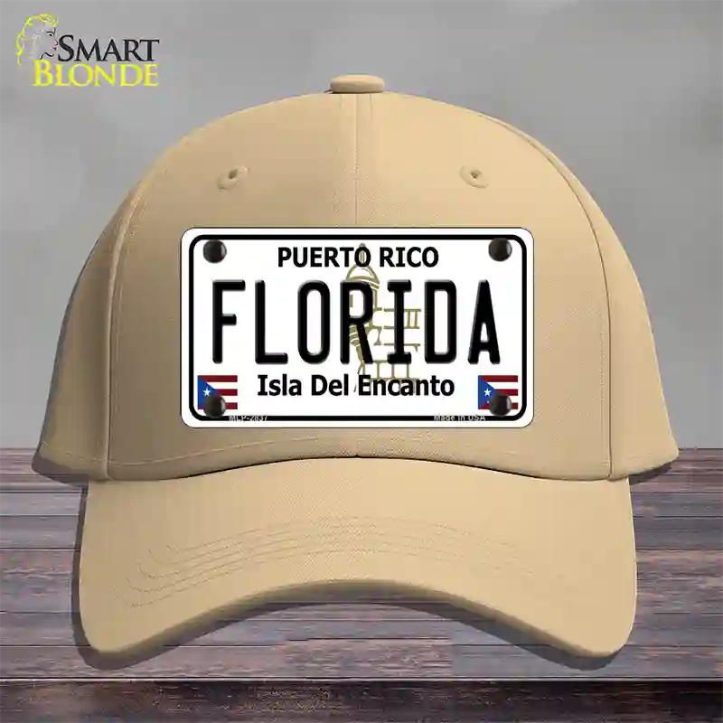 Florida Puerto Rico Novelty License Plate Hat Cotton / Khaki