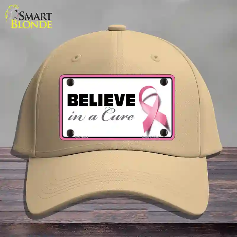 Believe In A Cure Novelty License Plate Hat Sign Cotton / Khaki