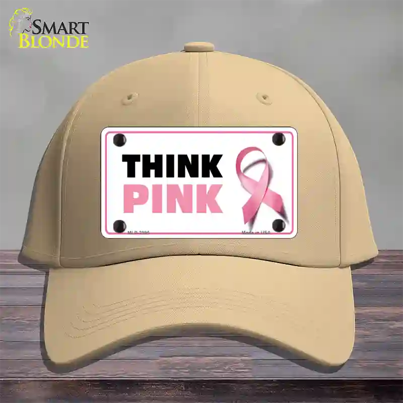 Think Pink Novelty License Plate Hat Sign Cotton / Khaki