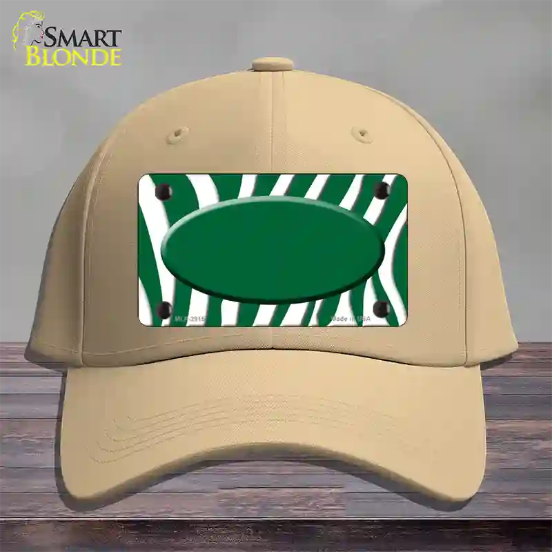 Green White Zebra Green Center Oval Novelty License Plate Hat Cotton / Khaki