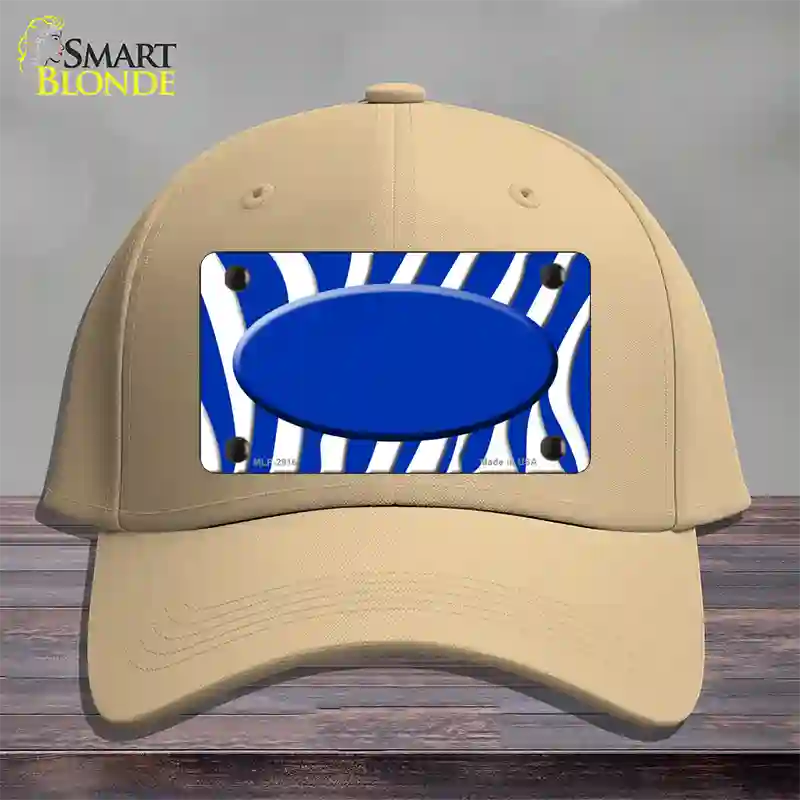 Blue White Zebra Blue Center Oval Novelty License Plate Hat Cotton / Khaki