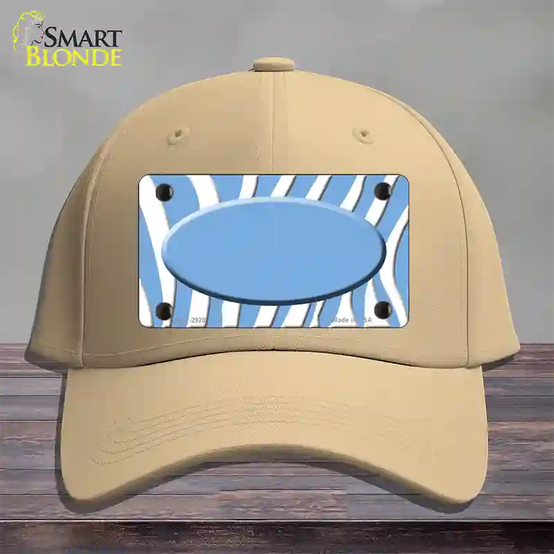 Light Blue White Zebra Light Blue Center Oval Novelty License Plate Hat Cotton / Khaki