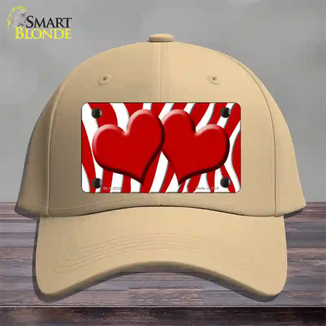 Red White Zebra Red Centered Hearts Novelty License Plate Hat Cotton / Khaki